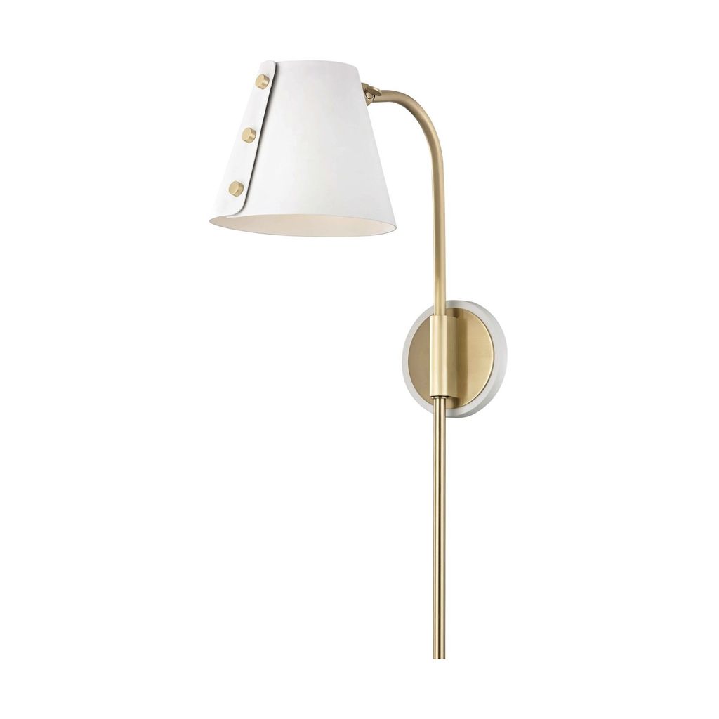 1 Light Wall Sconce With Plug, Aged Brass And White