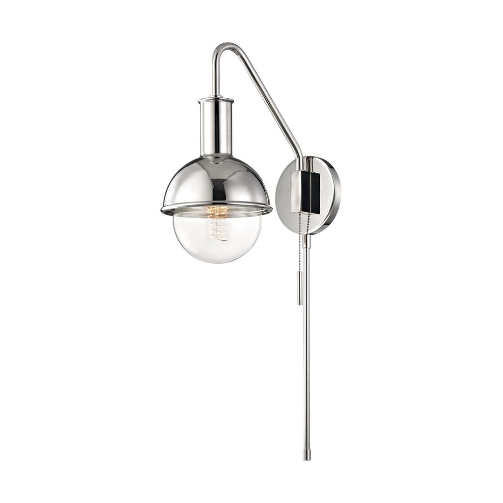 1 Light Wall Sconce With Plug, Polished Nickel, 24"