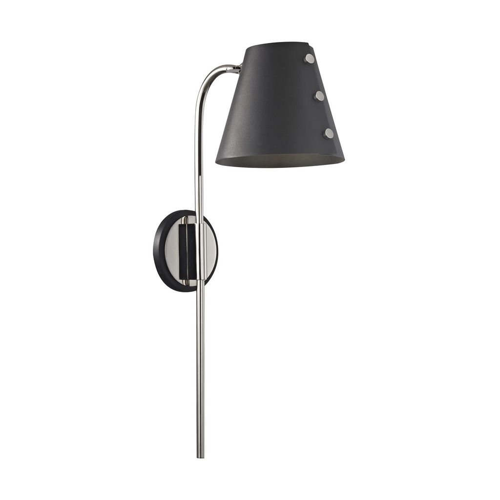 1 Light Wall Sconce With Plug, Polished Nickel/Black, 22"