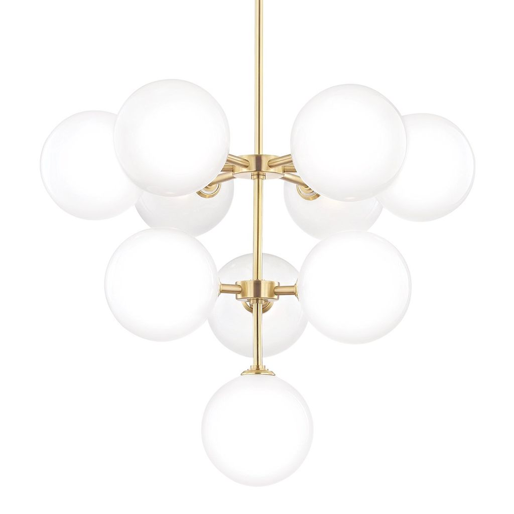 10 Light Chandelier, Aged Brass, 25"