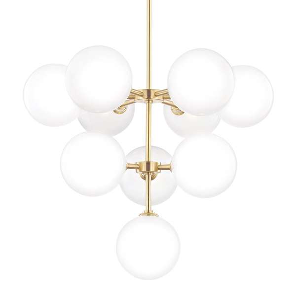 10 Light Chandelier, Aged Brass, 25"