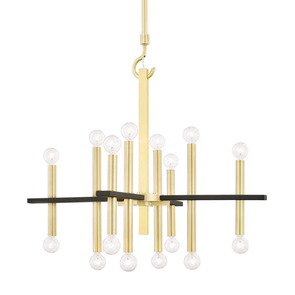 16 Light Chandelier, Aged Brass Dusk Black, 27.25"