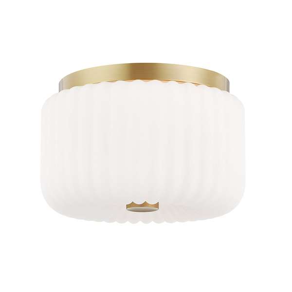 2 Light Flush Mount, Aged Brass, 6.25"