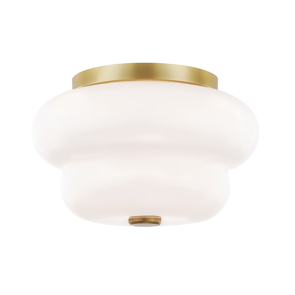 Preview image for 2 Light Flush Mount, Aged Brass, 6.75"