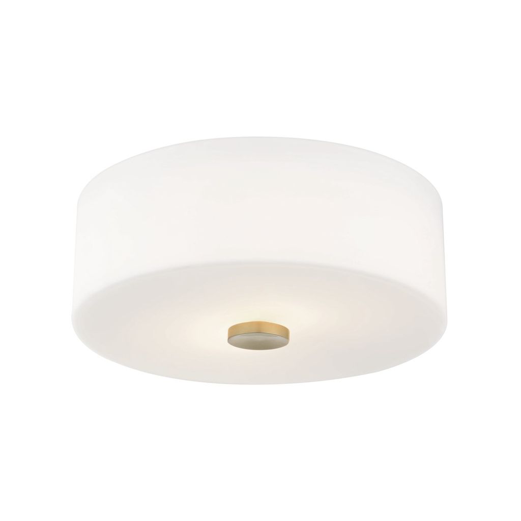 2 Light Flush Mount, Aged Brass And Opal, 4.5"