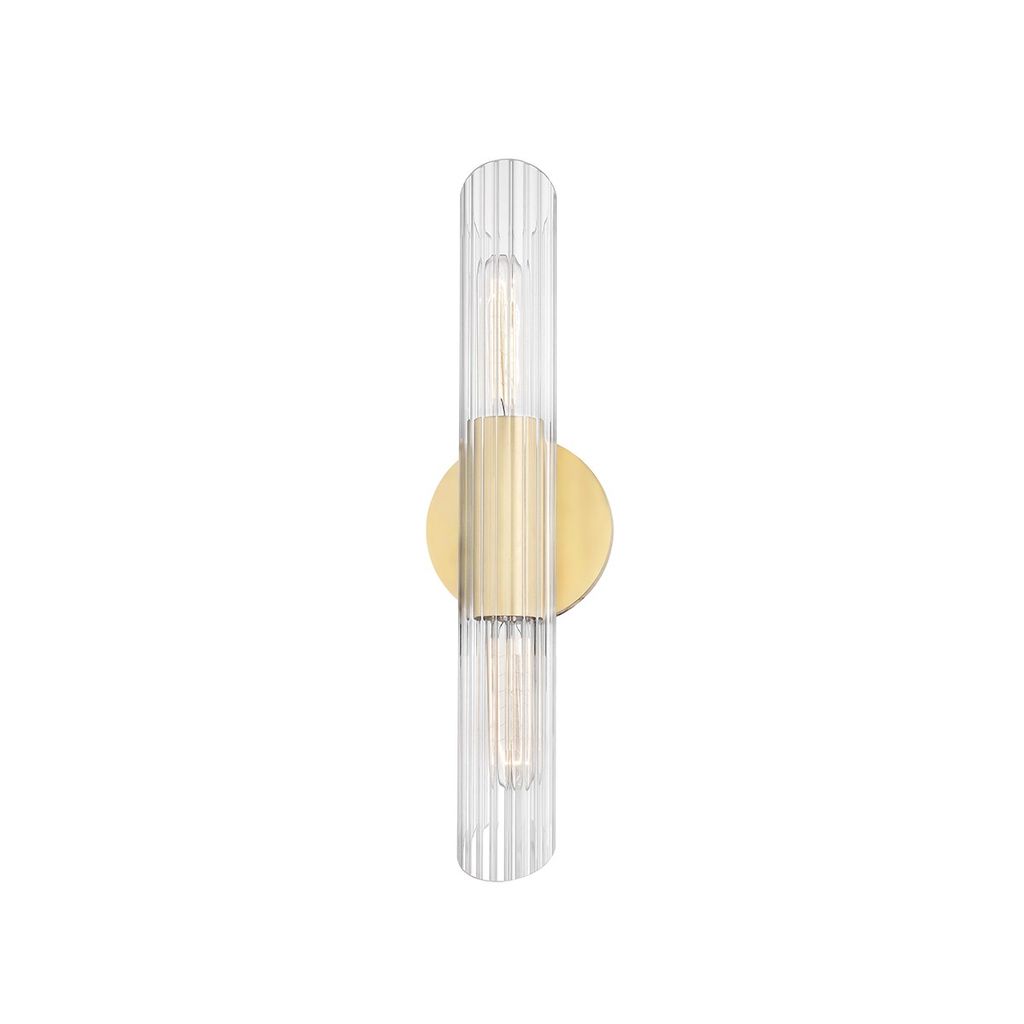 2 Light Small Wall Sconce, Aged Brass, 17.25"
