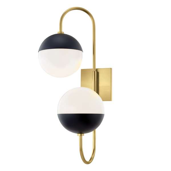 2 Light Wall Sconce, Aged Brass, 23.5"