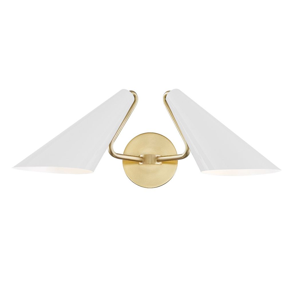 2 Light Wall Sconce, Aged Brass, 8"
