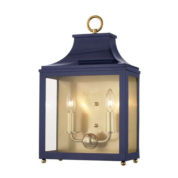 Lynette 2 Light Wall Sconce, Aged Brass And Clear/Navy, *18.75"H x 11.25"W x 11.25"D