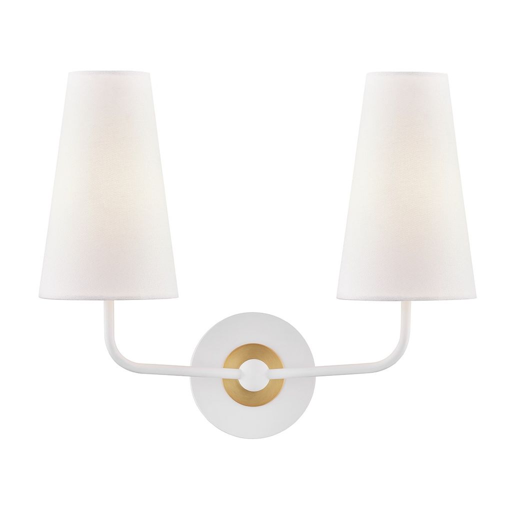 Maggie Shaw 2 Light Wall Sconce, Aged Brass And Off White, 15.75" X 13.5"