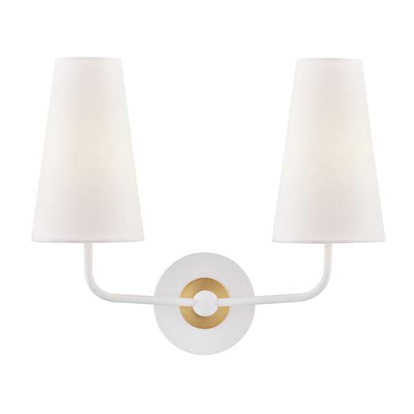 Maggie Shaw 2 Light Wall Sconce, Aged Brass And Off White, 15.75" X 13.5"