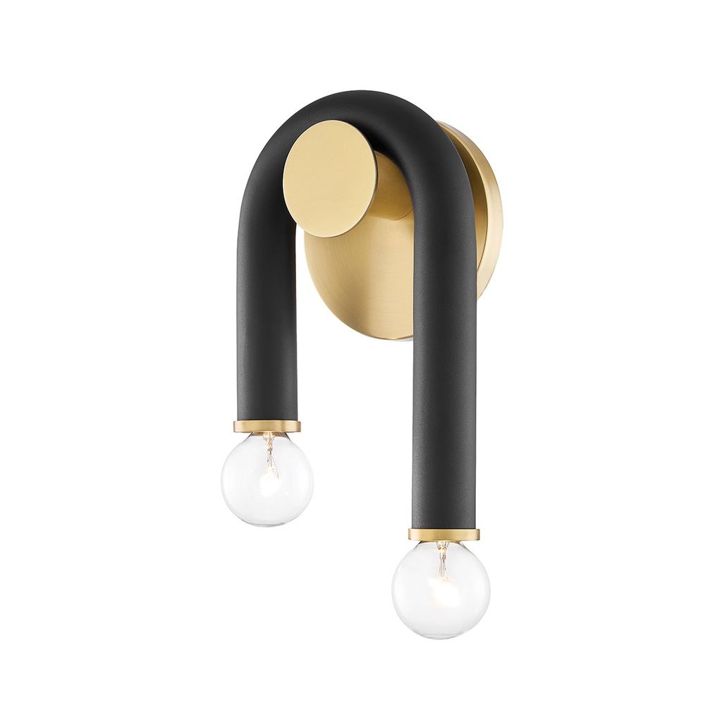 2 Light Wall Sconce, Aged Brass Dusk Black, 6.5" X 11"