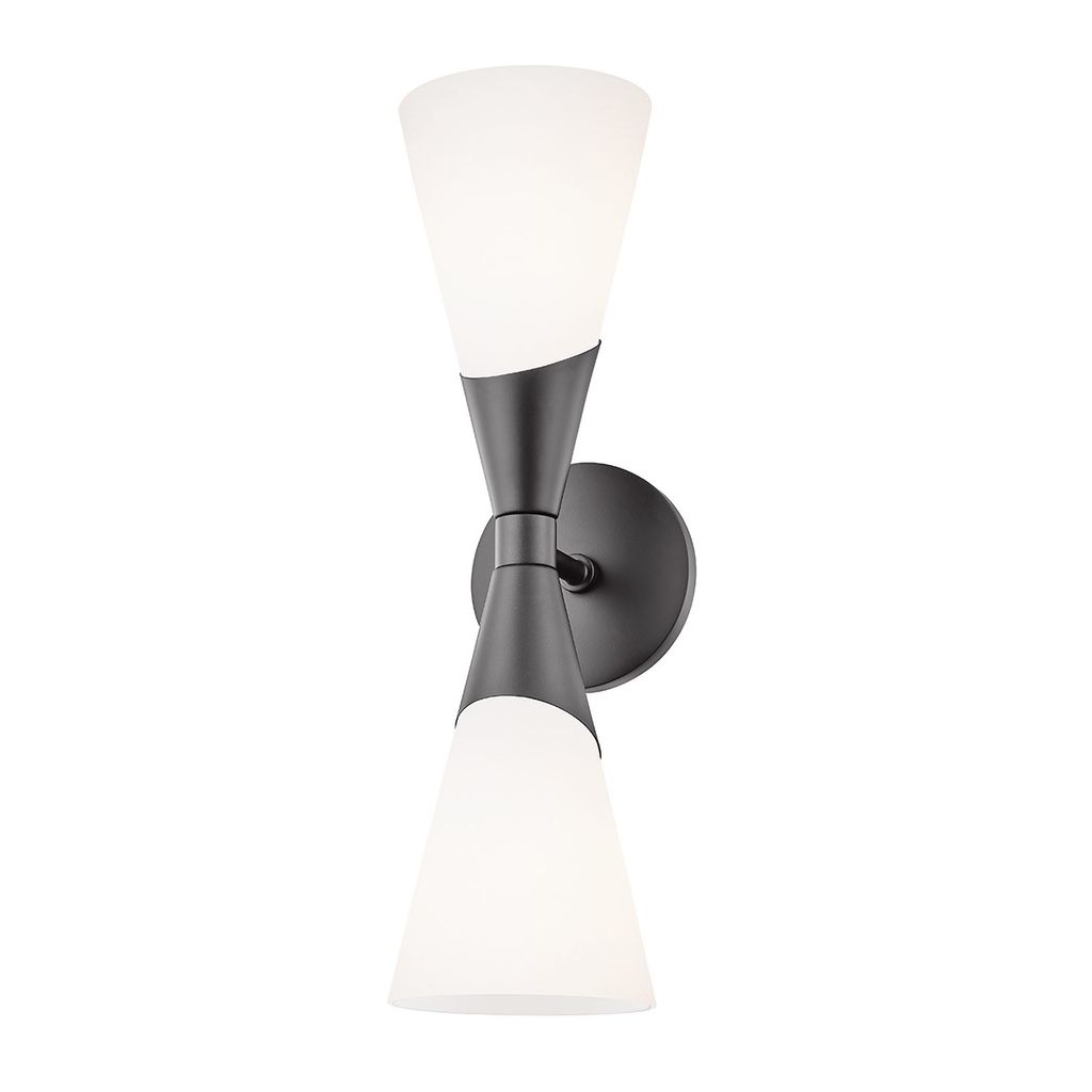 2 Light Wall Sconce, Black, 17.5"