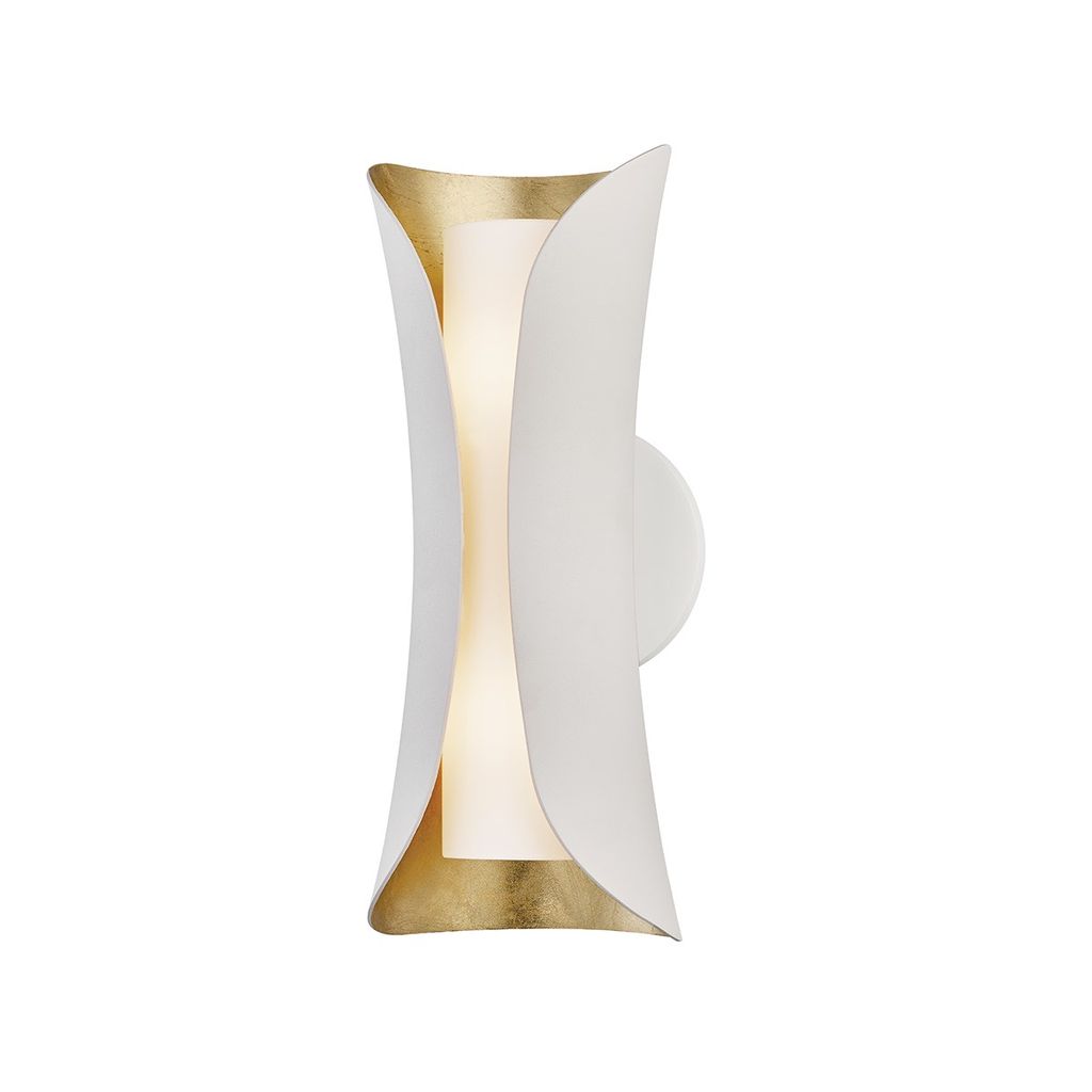 2 Light Wall Sconce, Gold Leaf/White, 17"