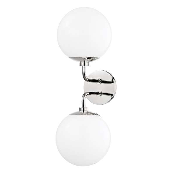 2 Light Wall Sconce, Polished Nickel And White, 20"