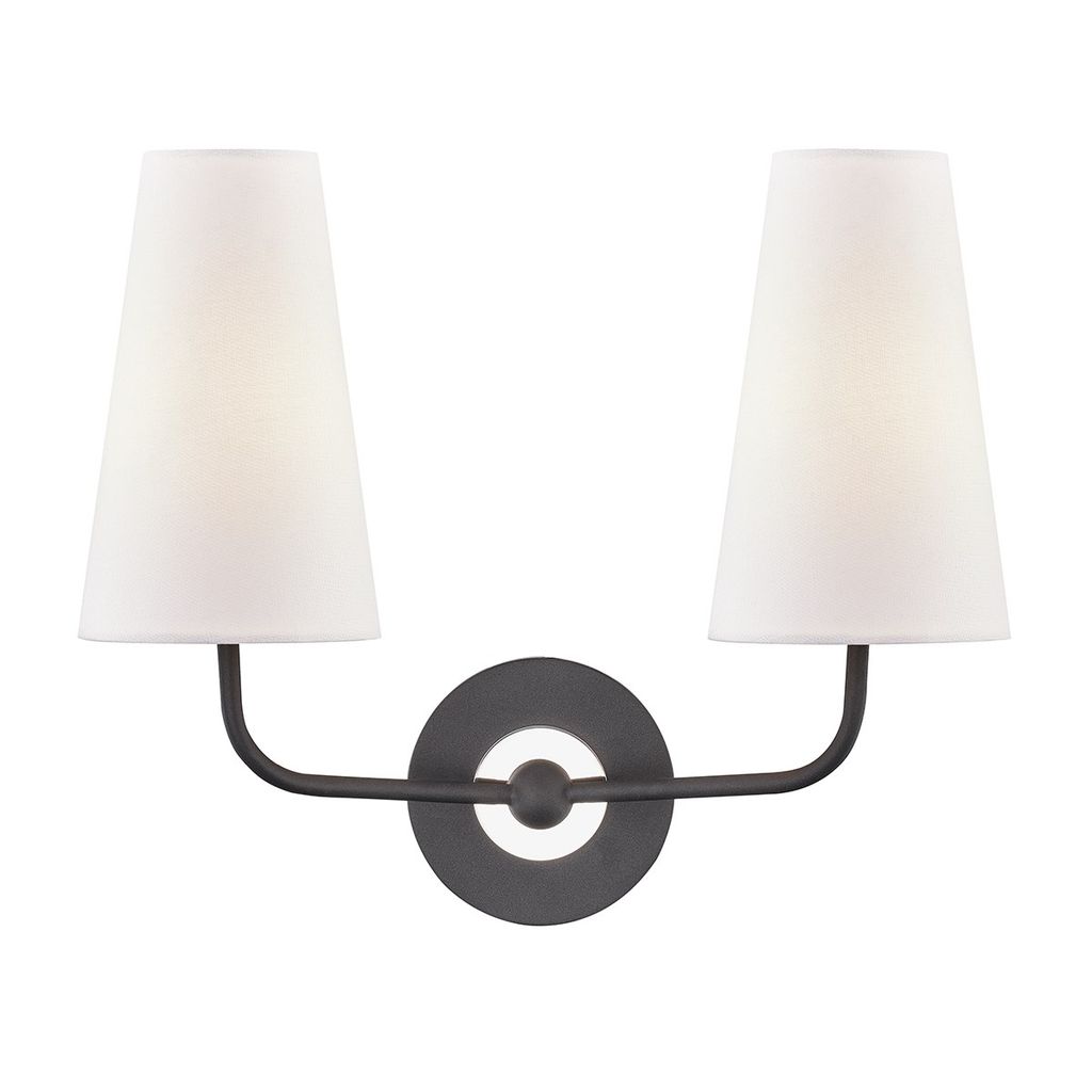 2 Light Wall Sconce, Polished Nickel/Black, 13.5"