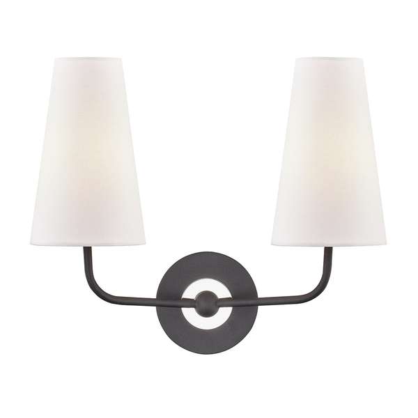 2 Light Wall Sconce, Polished Nickel/Black, 13.5"
