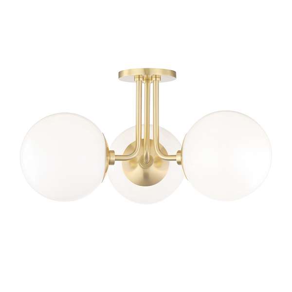 Curtis 3 Light Semi Flush, Aged Brass, 10.5"