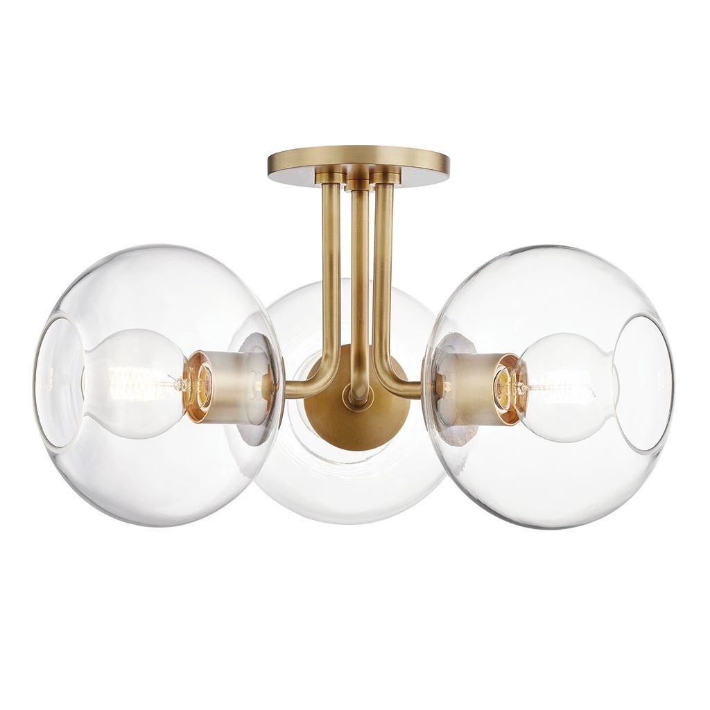 Preview image for 3 Light Semi Flush, Aged Brass, 11"