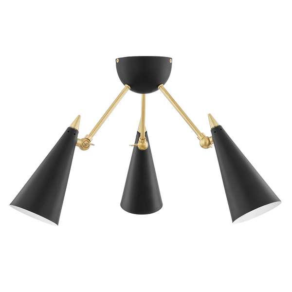 Daniel 3 Light Semi Flush, Aged Brass, 13.5"