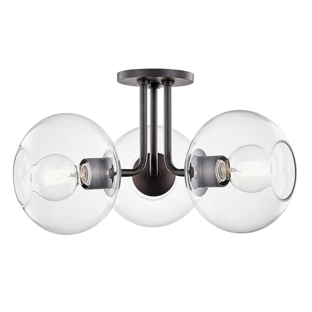 3 Light Semi Flush, Old Bronze, 11"