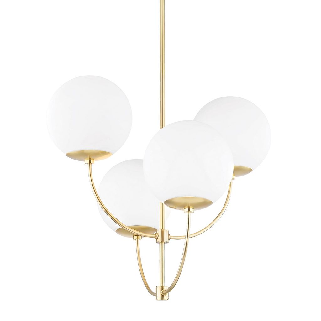 4 Light Chandelier, Aged Brass, 27.5"