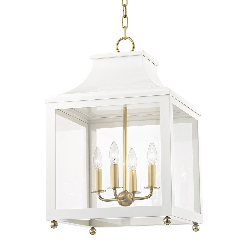 4 Light Large Pendant, Aged Brass And Clear, 25"