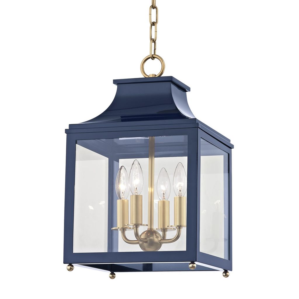 Preview image for 4 Light Small Pendant, Aged Brass And Clear/Navy, 18.75"