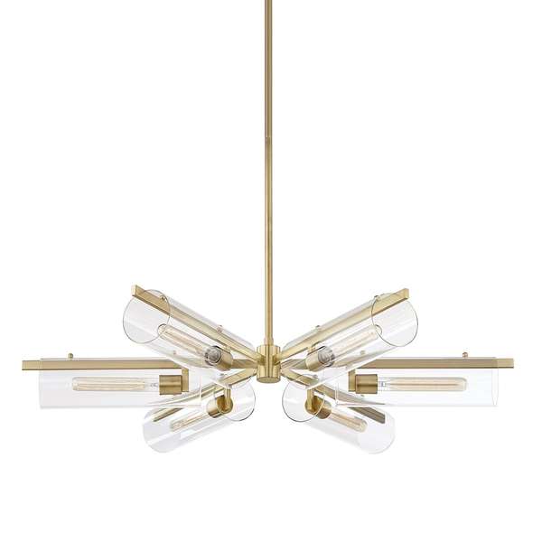 6 Light Chandelier, Aged Brass, 9.5"