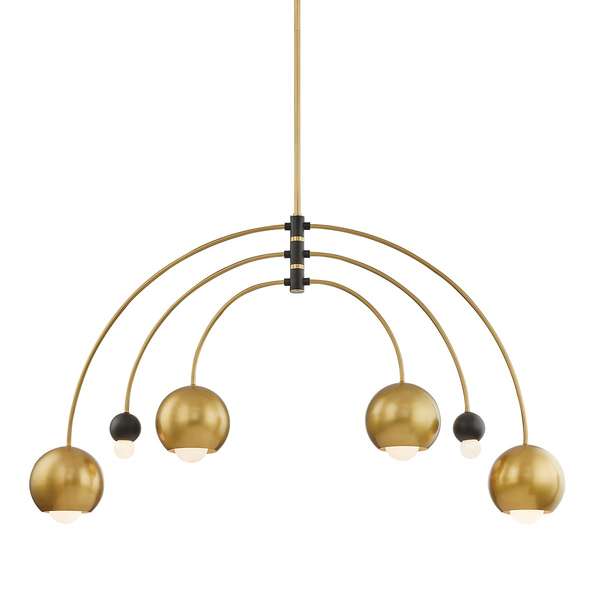 6 Light Chandelier, Aged Brass Dusk Black, 28.625"
