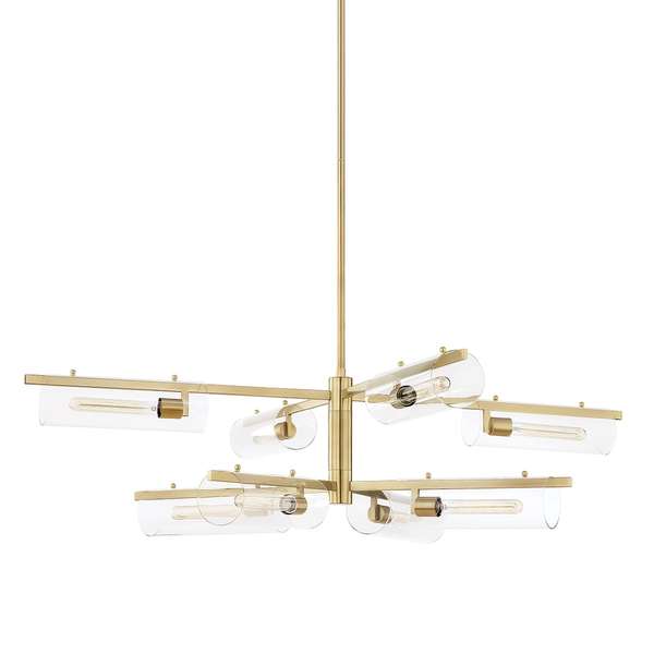8 Light Chandelier, Aged Brass, 16.25"