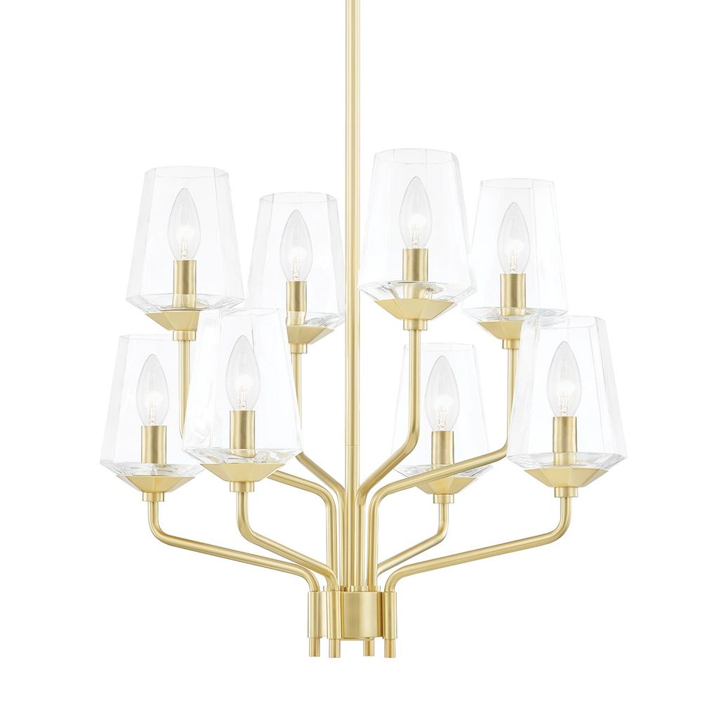 8 Light Chandelier, Aged Brass, 20.375"