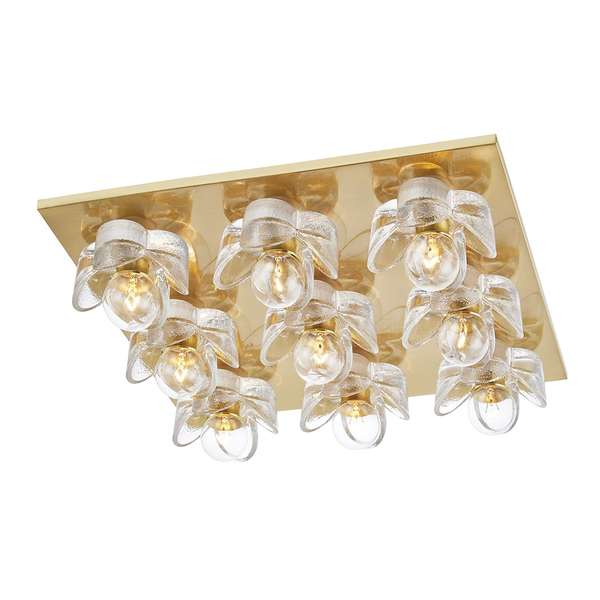 9 Light Flush Mount, Aged Brass, 3.875"