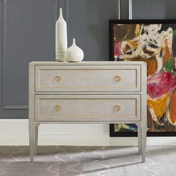 Antique Grey Chest With Gold Hardware (34"H x 40"W x 18"D)