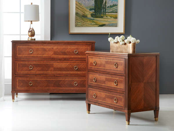 Walnut Bedside Chest With Brass Hardware ( 33"H x 36"W x 20"D)