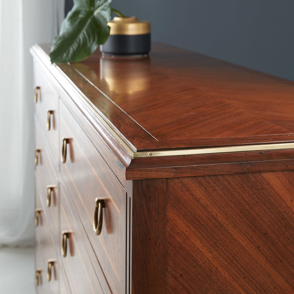 Walnut Bedside Chest With Brass Hardware ( 33"H x 36"W x 20"D)