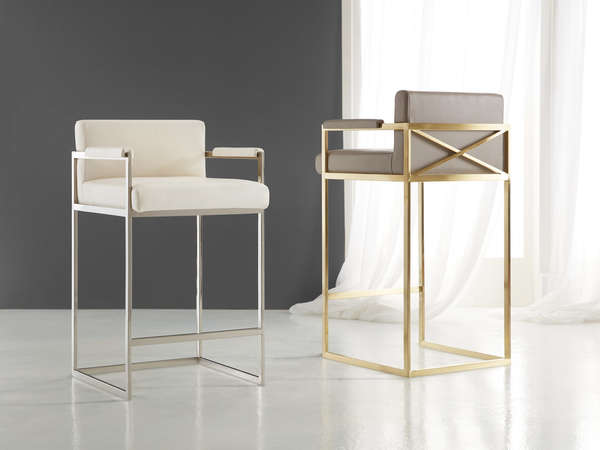 X Counter Stool-Brass & Grey