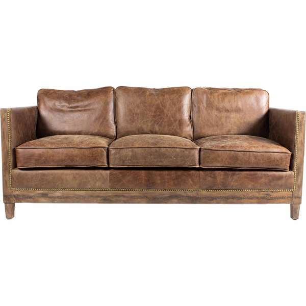 Rustic Light Brown Leather Sofa With Exposed Wood (72"W)