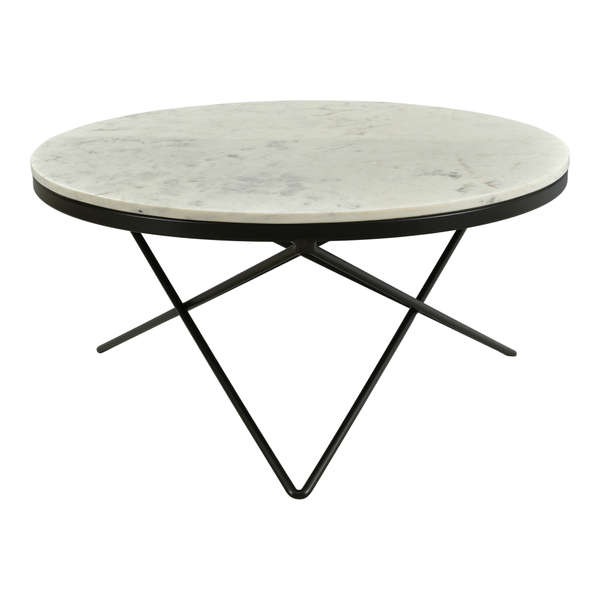 White Marble Top, Black Iron Base Coffee Table