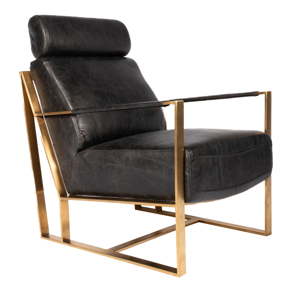 Chair Top-Grain Black Leather, Stainless Steel Gold finished Frame, High Density Foam