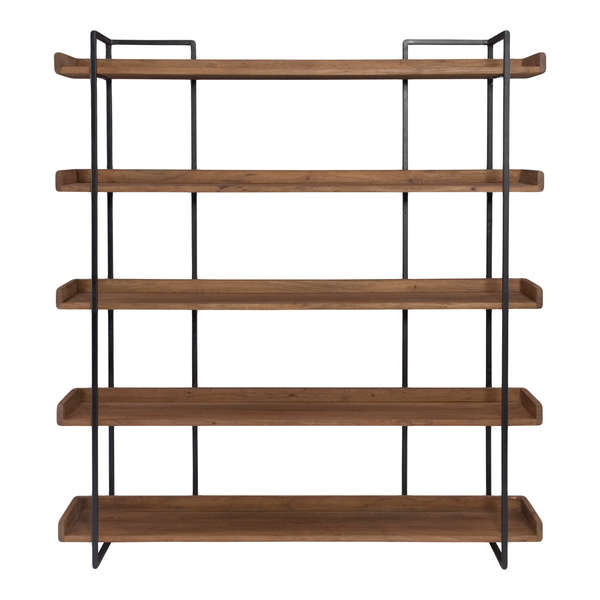Contemporary Solid Wood Bookshelf Framed In Iron (75.50"H x 68"W)