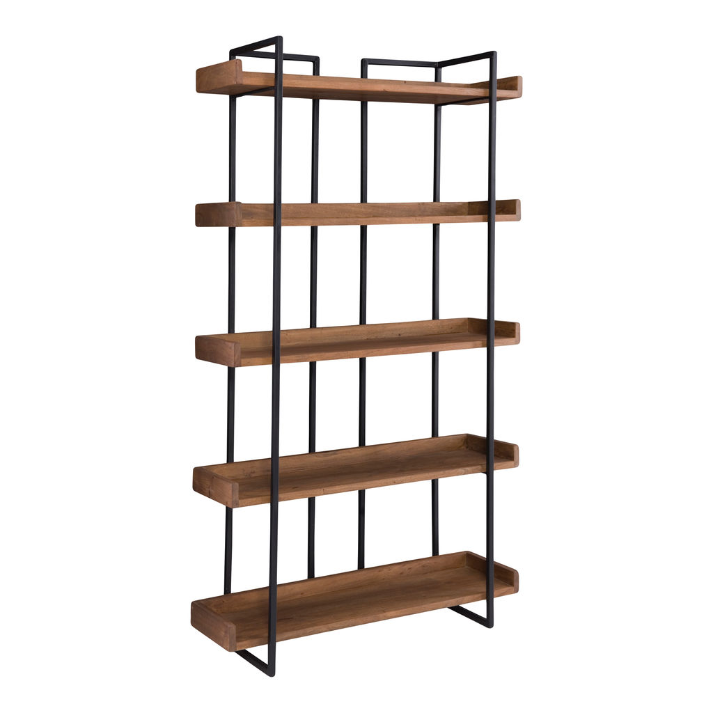 Small Contemporary Solid Wood Bookshelf Framed In Iron (75.50"H x 44"W)
