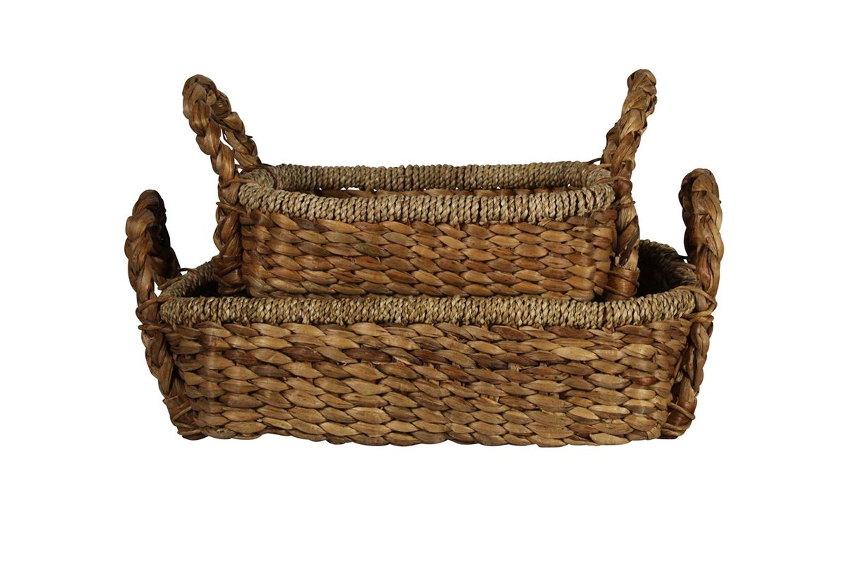 Braided Water Hyacinth Tray, Rect - Set Of 2