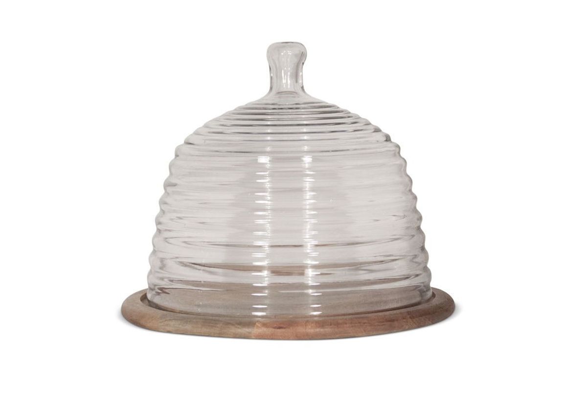 Wood Base With Beehive Glass Dome - Large