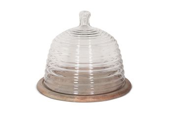 Wood Base With Beehive Glass Dome - Large