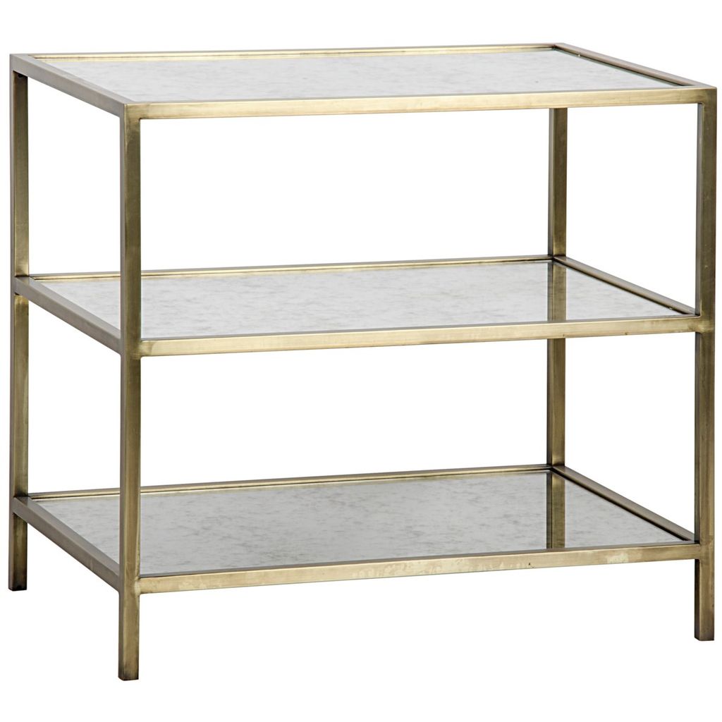 Preview image for 3 Tier Side Table, Antique Brass, Metal And Antique Mirror