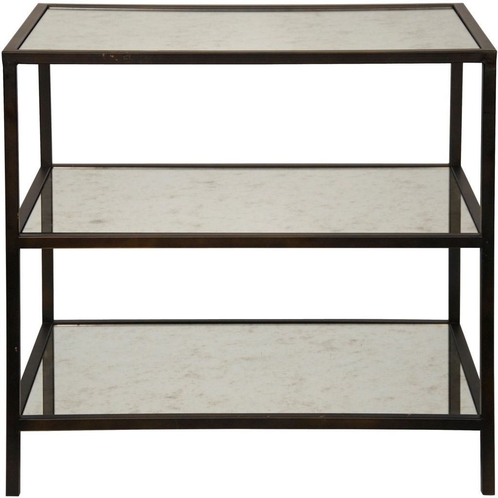 Preview image for 3 Tier Side Table With Antiqued Mirror, Black Metal