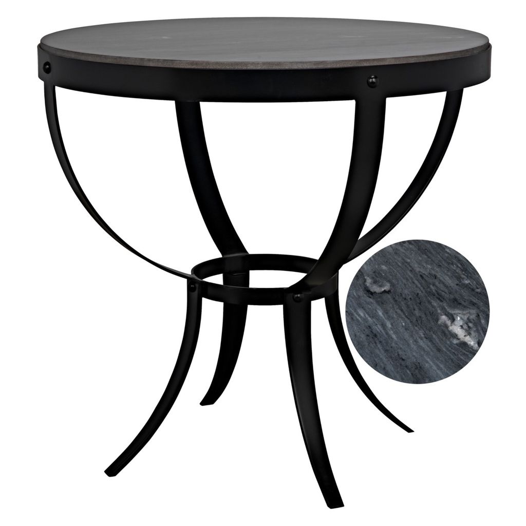 Byron Side Table, Black Metal With Marble