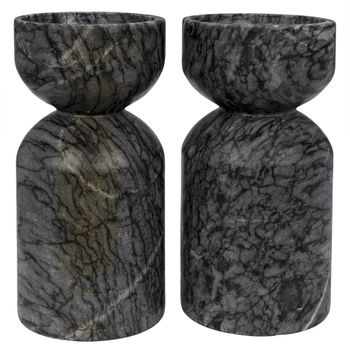Elias Decorative Candle Holder, Set Of 2, Black Marble