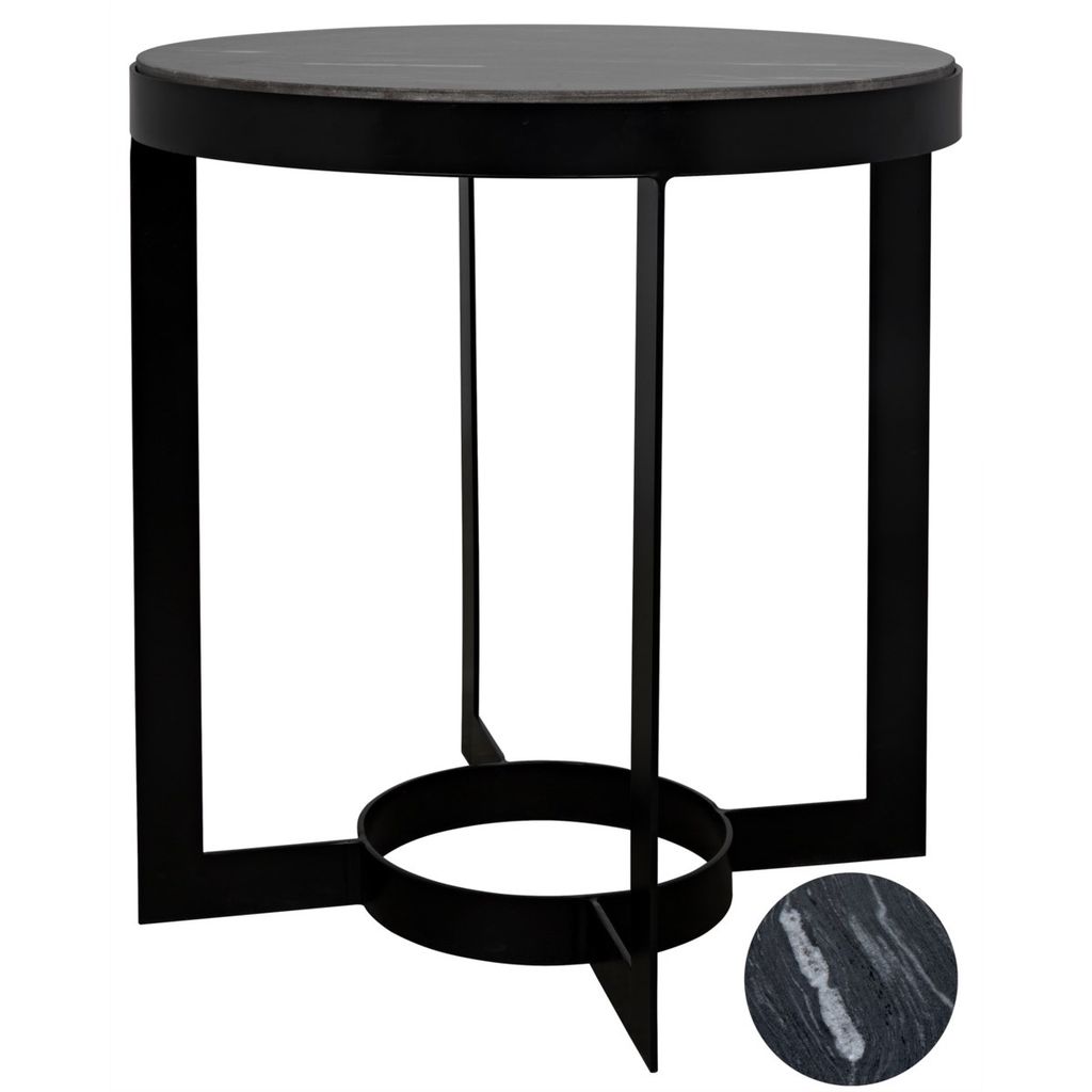 Parker Side Table, Black Metalwith Marble